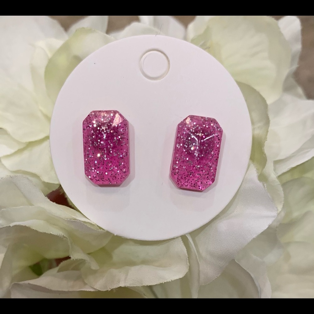 Bubblegum Pink with Silver Glitter Resin Studs